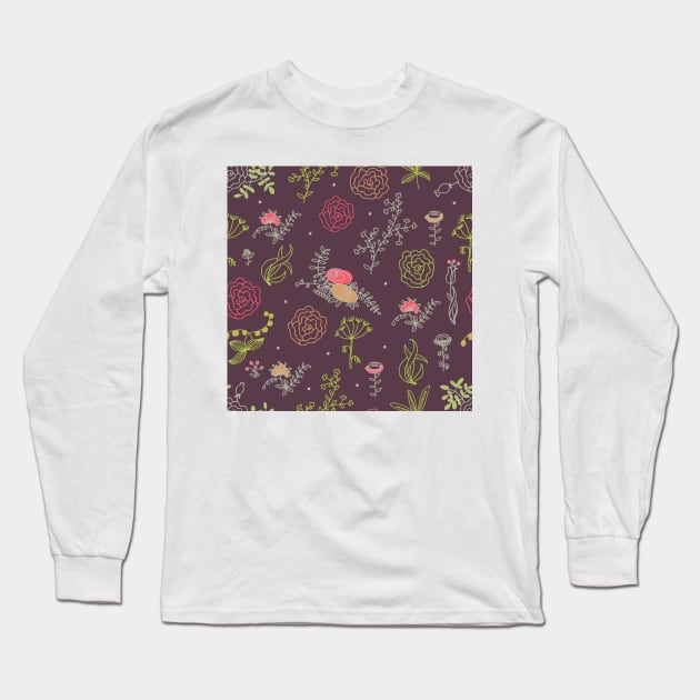 Elegance Seamless pattern with flowers Long Sleeve T-Shirt by Olga Berlet